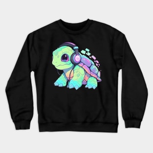 Green Turtle with Headphones Crewneck Sweatshirt